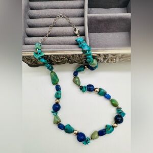 Vintage Silver Turquoise And Lapis Lazuli Stone Necklace